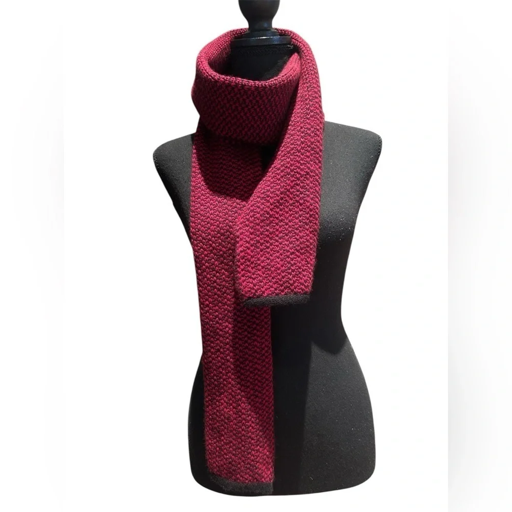 GOBI Mongolian Cashmere Red Black Knit Scarf Winter Luxury 76” Long